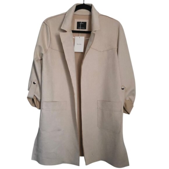 Bershka Beige Faux Suede Trench Coat Small New - Picture 2 of 12